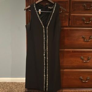 Black mid length dress with silver and black beading